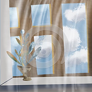 Clouds outside the window in the blue sky