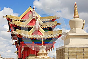 Clouds over the Buddhist temple. Golden Abode of Buddha Shakyamuni in Elista, Republic of Kalmykia, Russia