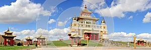 Clouds over the Buddhist temple. Golden Abode of Buddha Shakyamuni in Elista, Republic of Kalmykia, Russia