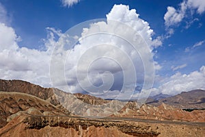 Clouds over Colorful Danxia landform in Zhangye city, China