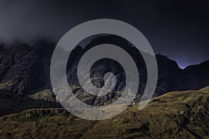 Clouds over Cuillin mountains on Isle of Skye.