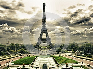 Clouds over Eiffel Tower in Paris