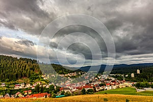 Clouds over Furtwangen city in Black Forest, Germany