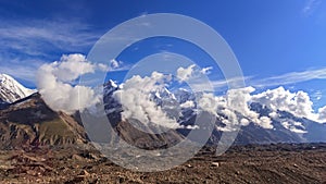 Clouds over glacier Inylchek. Kirgystan, central