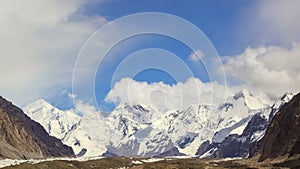 Clouds over glacier Inylchek. Kirgystan, central