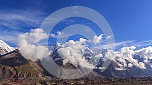 Clouds over glacier Inylchek. Kirgystan, central