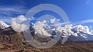 Clouds over glacier Inylchek. Kirgystan, central T