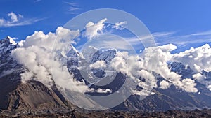 Clouds over glacier Inylchek. Kirgystan, central T