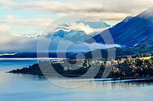 Clouds over the lake in Glenorchy, New Zealand