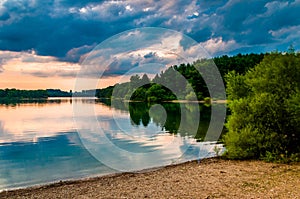 Clouds over Lake Marburg at sunset, Codorus State Park, Pennsylvania.