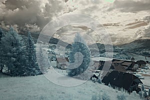 Clouds over landscape in infrared