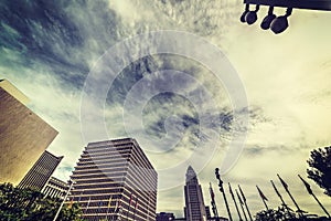 Clouds over Los Angeles city hall in retro effect