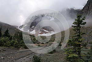 Clouds over Mount Edith Cavell in Canadian Rockies