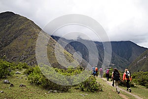 Clouds over the mountains as people are hiking the Inca trail to Machu Picchu in Peru