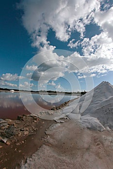 Clouds over salt works exploitation in mallorca vertical