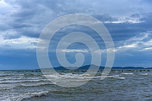 Clouds over the sea and waves