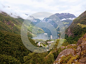 Clouds over the valley leading to the Geiranger fjord in Norway