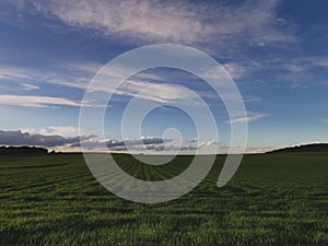 Clouds over a wide summer field landscape