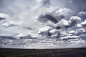 Clouds overhead on North Dakota landscape