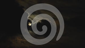 Clouds passing by moon at night. Full moon at night with cloud real time