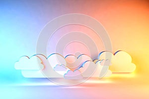 CLOUDS ON A PASTEL LIGHT WHITE RAINBOW BACKGROUND