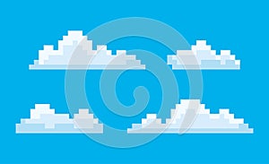 Clouds Pixel Game Graphics 8 Bit Sky Smoke Vector