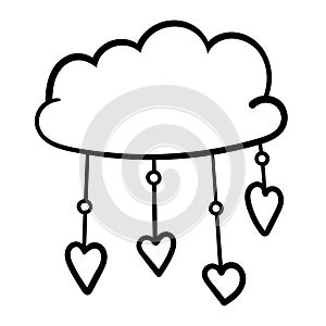 Clouds  rain hearts clip art with. Cute Valentines illustration. Raindrops. Coloring page adult and kids. Hearts sweet