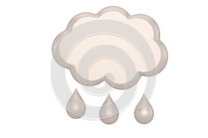 Clouds and rain icon isolated on white background. 3D illustration