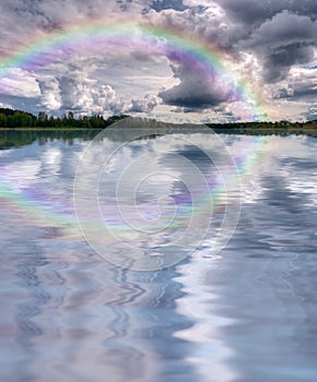 Clouds rainbow lake landscape