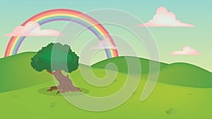 Clouds with rainbow landscape colorful illustration