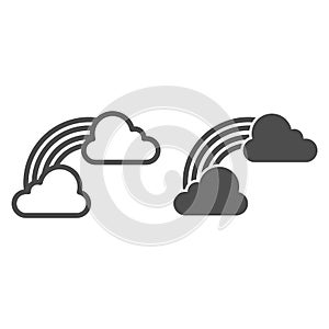 Clouds and rainbow line and solid icon. Irish St. Patrick Day symbol of luck outline style pictogram on white background