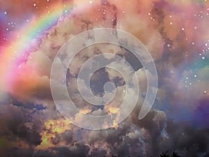 Clouds, rainbow and stars, photographed at Golden Gate, South Africa