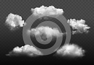 Clouds realistic. Blue cloudy sky weather elements vector picture set photo