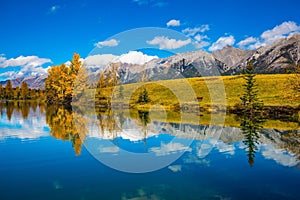 Clouds are reflected in the lake