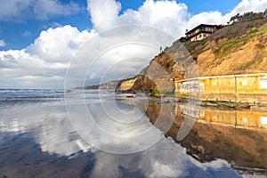 Clouds Reflected in Low Tide Surf below Scripps Oceanography Institute