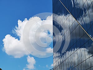 Clouds reflected on modern office building