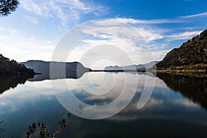 Clouds reflecting in Koycegiz Lake, Mugla, Turkey