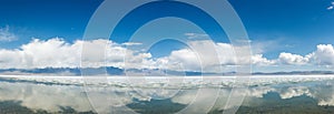 Clouds reflecting in watery surface of lake