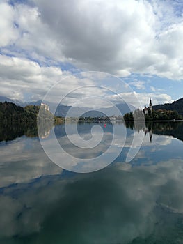 Clouds reflection on the water surface.