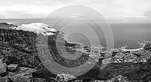 Clouds rolling over Table Mountain in Cape Town, Southafica. This fenomenon is called Tablecloth