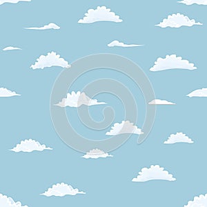 Clouds seamless on blue sky background. Flat color style vector illustration.