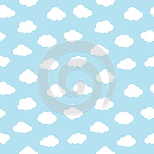 Clouds seamless pattern, blue sky with white clouds background