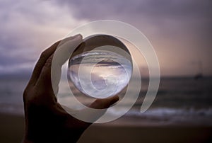 Clouds and Seascape as Storm Approaches Captured in Glass Ball R