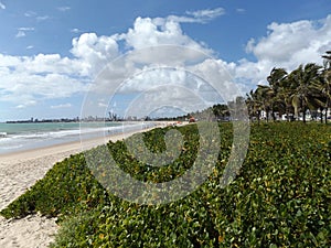 Clouds and seaside view from the sandy beach of joao pessoa .