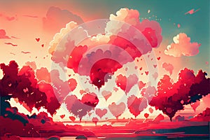 Clouds in a shape of heart floating in the sky, abstract happy valentines day love themed background