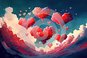 Clouds in a shape of heart floating in the sky, abstract happy valentines day love themed background