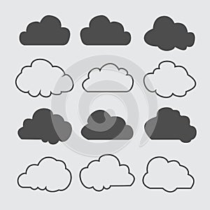Clouds silhouettes. Vector set of clouds shapes. Collection of various forms and contours. Design elements for the weather forecas photo