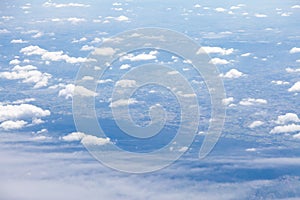 Clouds, sky and ground, looking from the plane