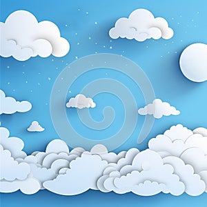 Clouds and Sky paper cutting wallpaper, Origami 3d, Creative composition for banner landing page background