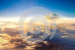 clouds sky skyscape and fuji mountain. view from the window of a